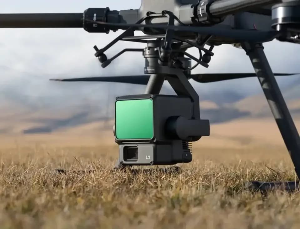 LiDAR sensori o‘rnatilgan dron dala ustida